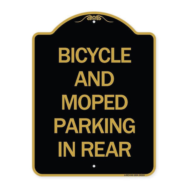 Signmission Bicycle and Moped Parking in Rear, Black & Gold Aluminum Sign, 18" x 24", BG-1824-24326 A-DES-BG-1824-24326 - main